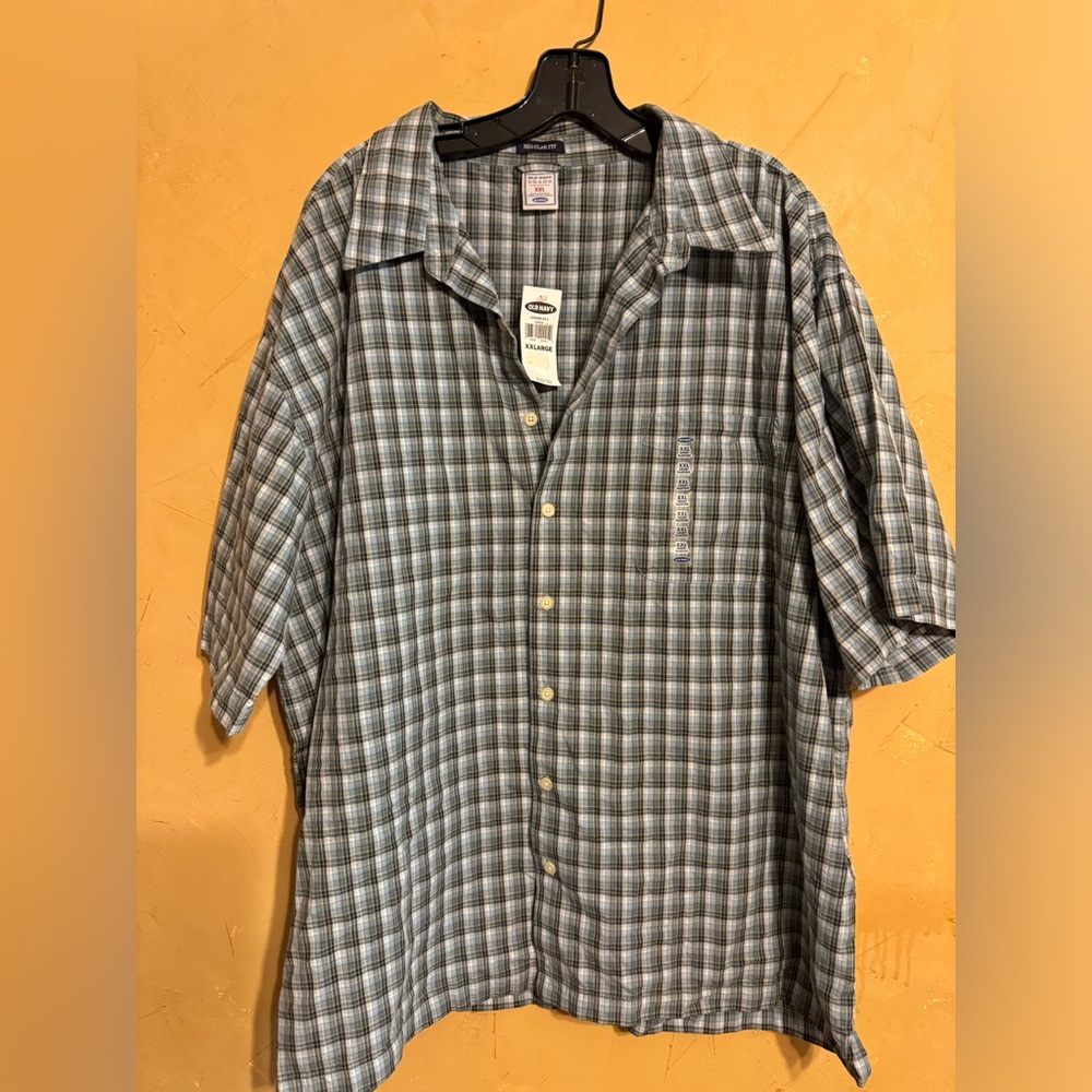 New Old Navy XXL Men’s Blue Plaid Short sleeve Shirt cotton